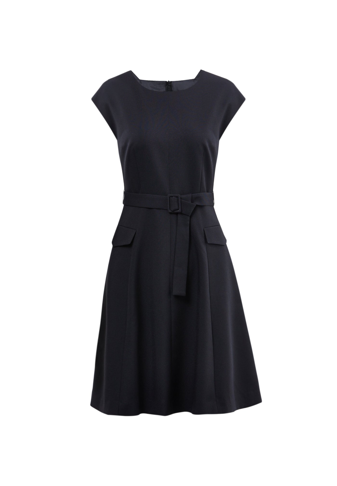 Women Round - Neck Dress With Delicate Metal Buckle - Fit & Flare Shape