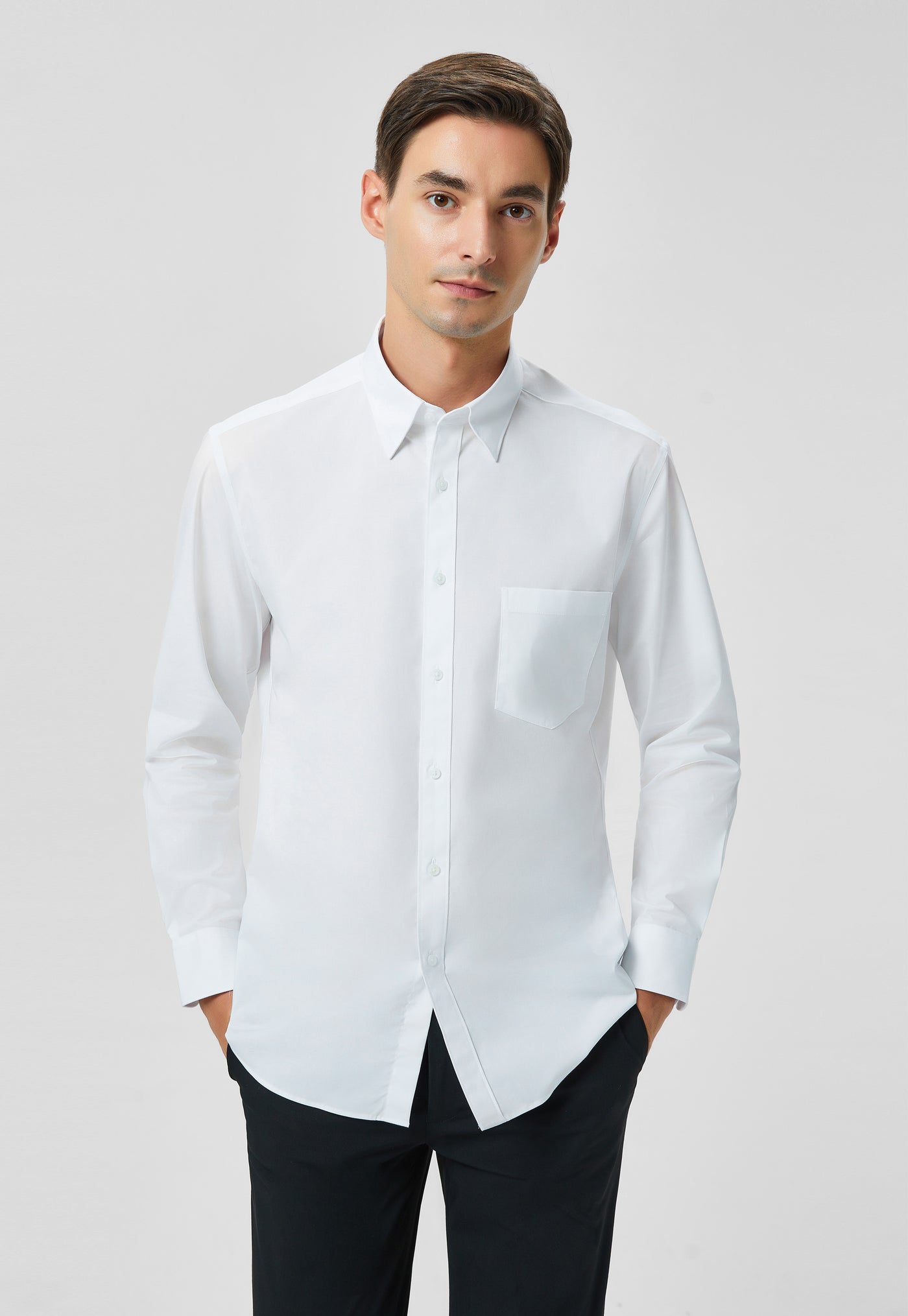 Cvc Spandex Dress Shirt Men Smart Fit - White