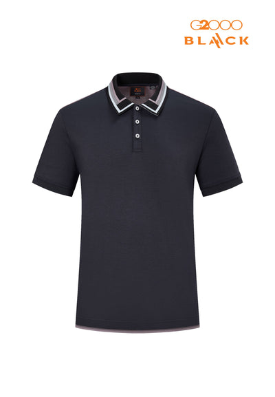 Men Clothing "Blaack" Jacquard Collar Cotton Silk Blend Jersey Polo With Back Blocking Smart Fit