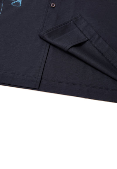 Men Clothing "Blaack" Placement Print Cotton Silk Blend Jersey Shirt Regular Fit