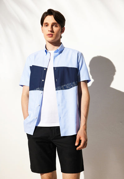 Men Clothing Oxford Color-Block Shirt Smart Fit