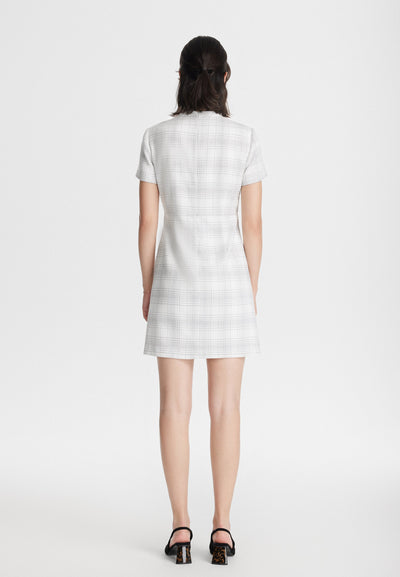 Women Clothing Linear Check Tweed Dress - A-Shape