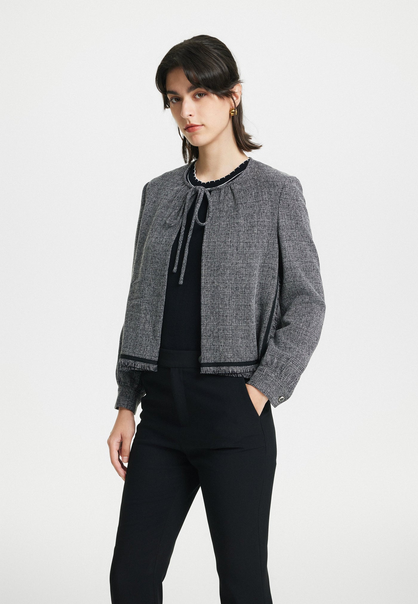 Women Clothing Two-Tone Dobby Short Jacket - Regular Fit