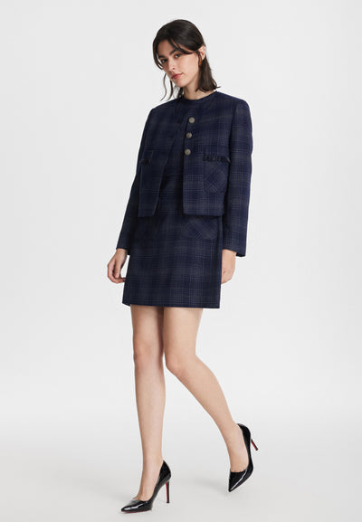 Women Clothing Linear Check Tweed Jacket - Regular Fit
