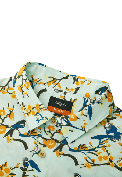 Men Clothing Pure Cotton Bird Print Smart Fit