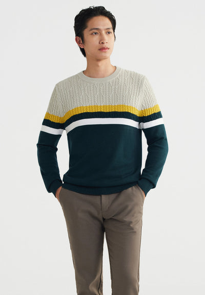 Men Clothing Cable Knitted Sweater Slim Fit