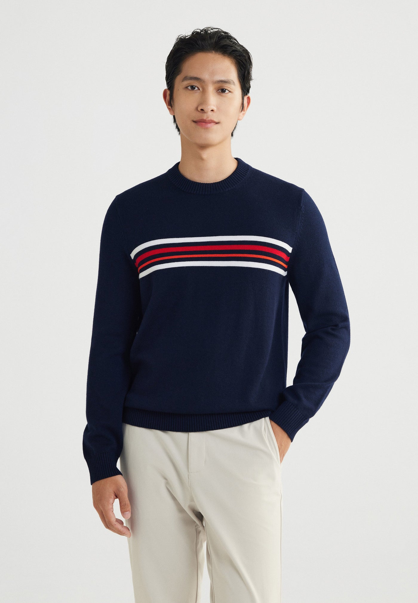 Men Clothing Cable Knitted Sweater Slim Fit
