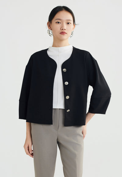 Women Clothing Poly Crepe Interlock Essential Collar Knit Tee - Regular Fit