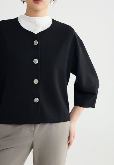 Women Clothing Poly Crepe Interlock Essential Collar Knit Tee - Regular Fit