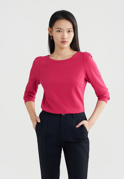 Women Clothing Poly Crepe Interlock Collar Knit Top - Regular Fit