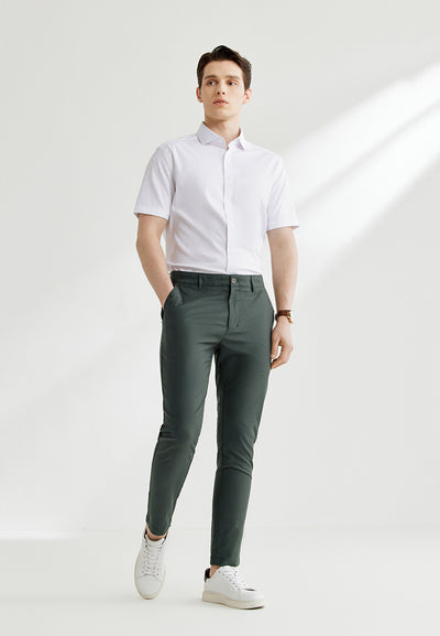 Men Clothing Soft Cotton Rich Stretch Casual Pants Slim Tapered Fit