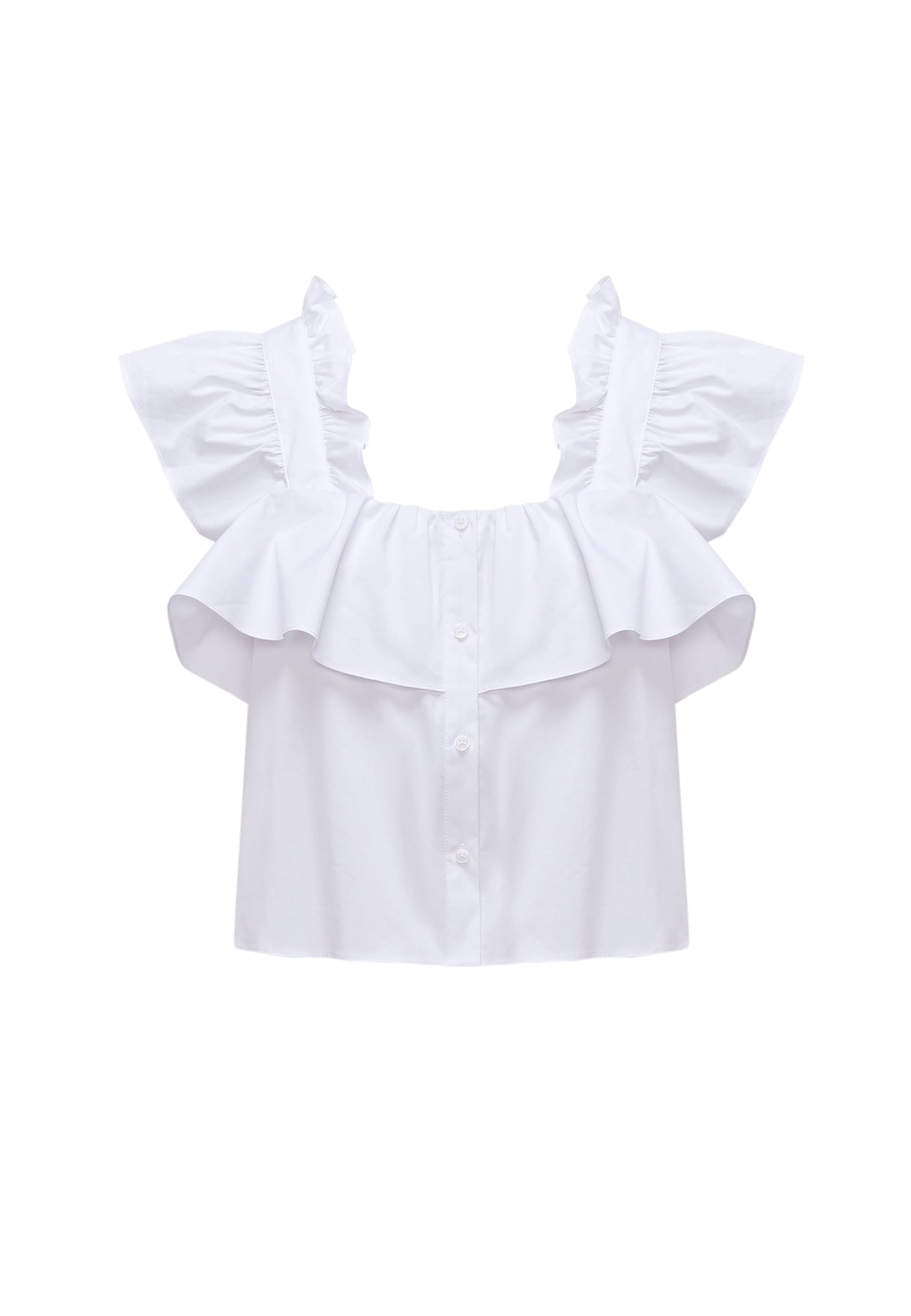 Women Clothing Anti Uv Cotton Blend A-Line Ruffled Shirt A-Shape