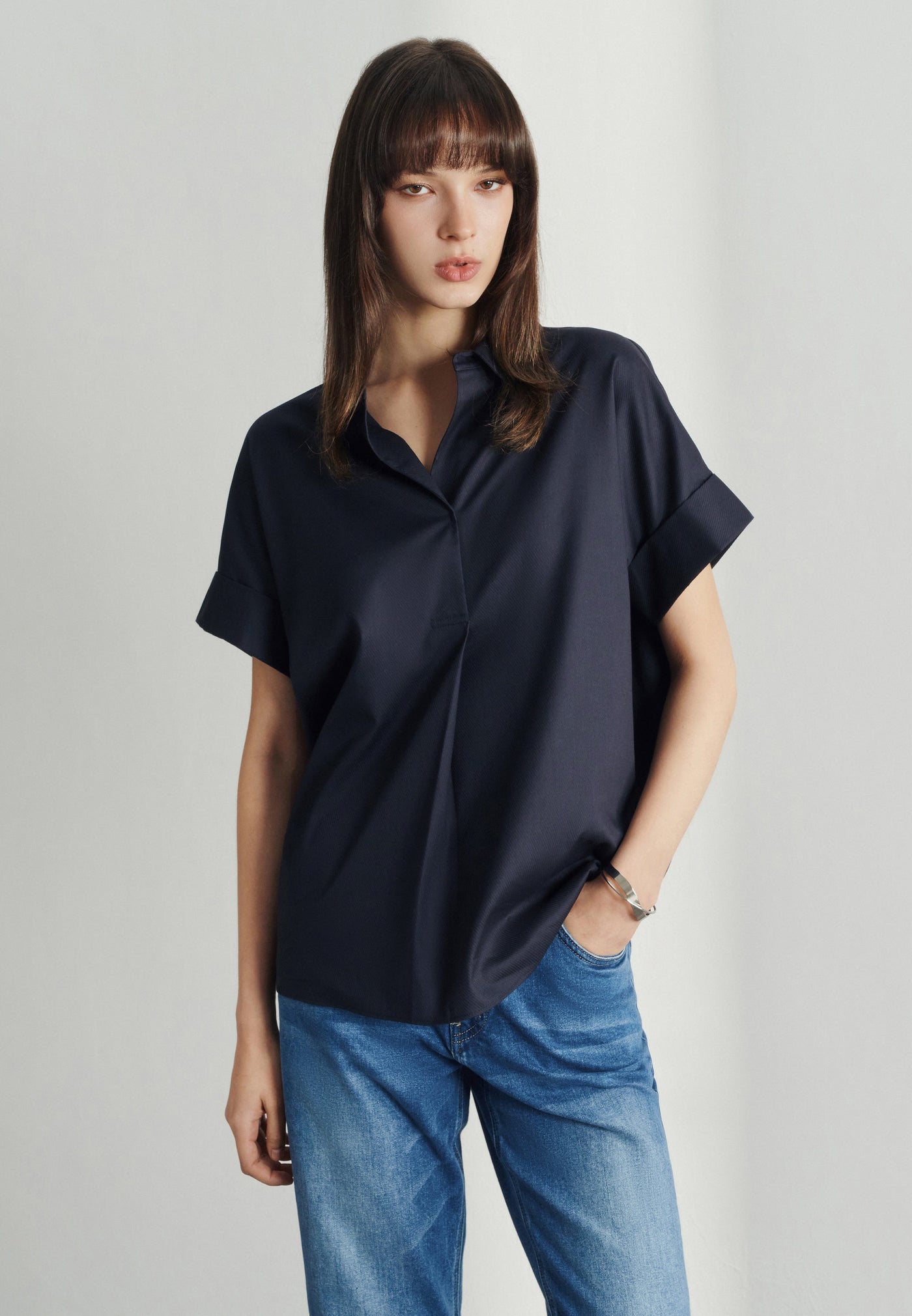 Women Clothing Poly Wide Twill Shirt Diamond Shape