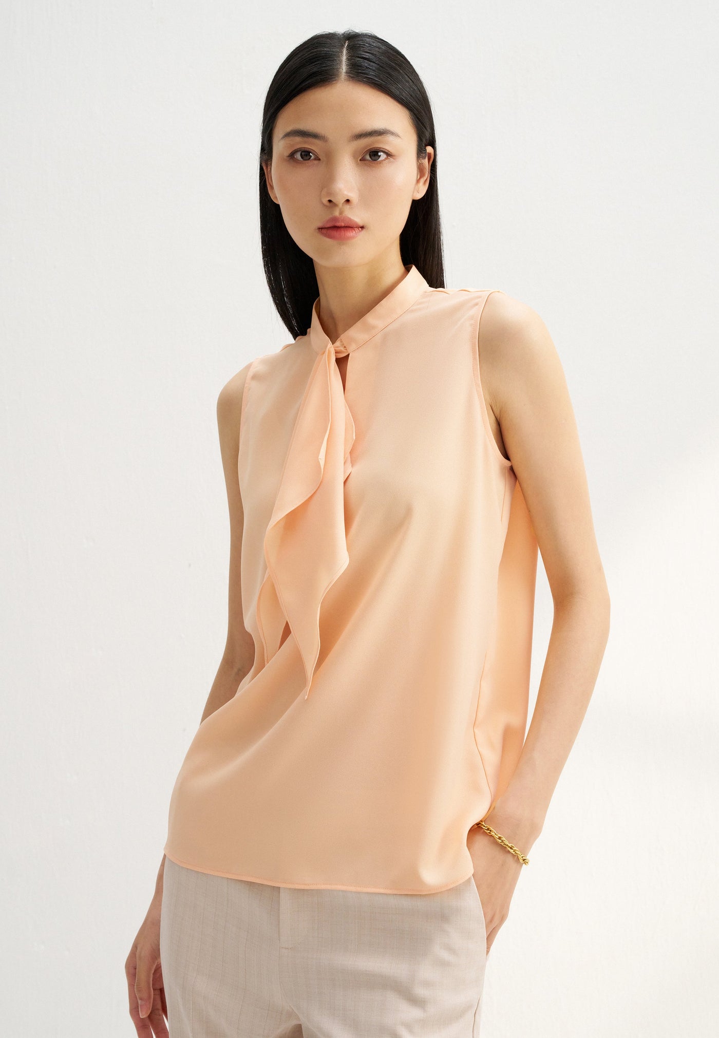 Women Clothing Poly Crepe Stand Collar Blouse Regular Fit
