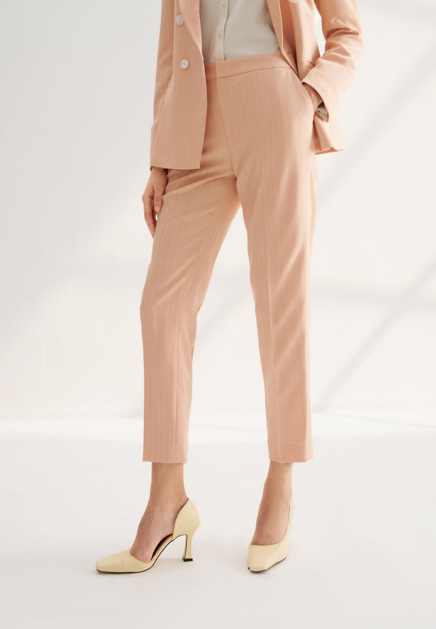 Women Clothing Dobby Stripe Suit Pants Ankle Cigarette Shape