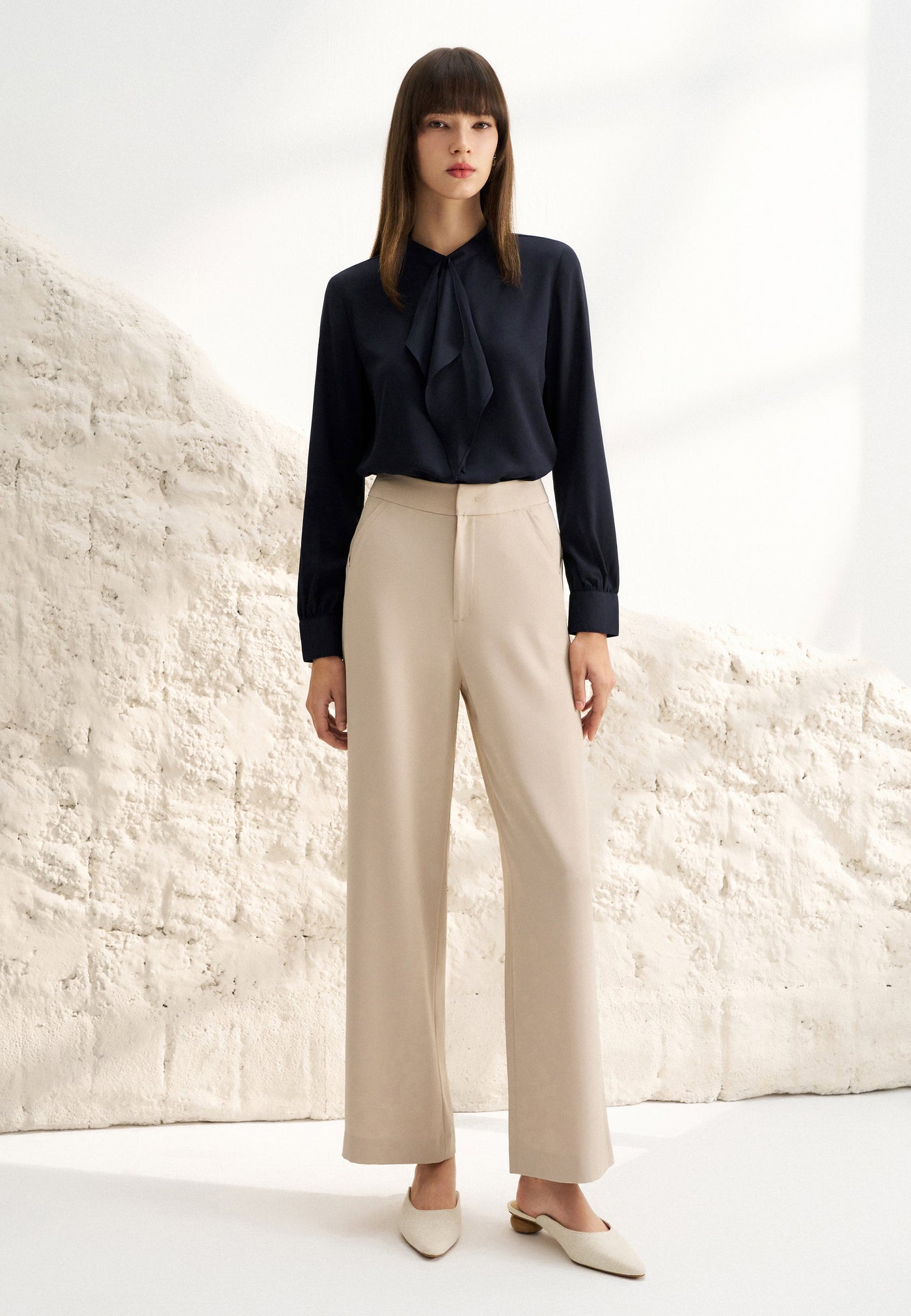 Women Clothing Dobby Twill Pants Relaxed Fit