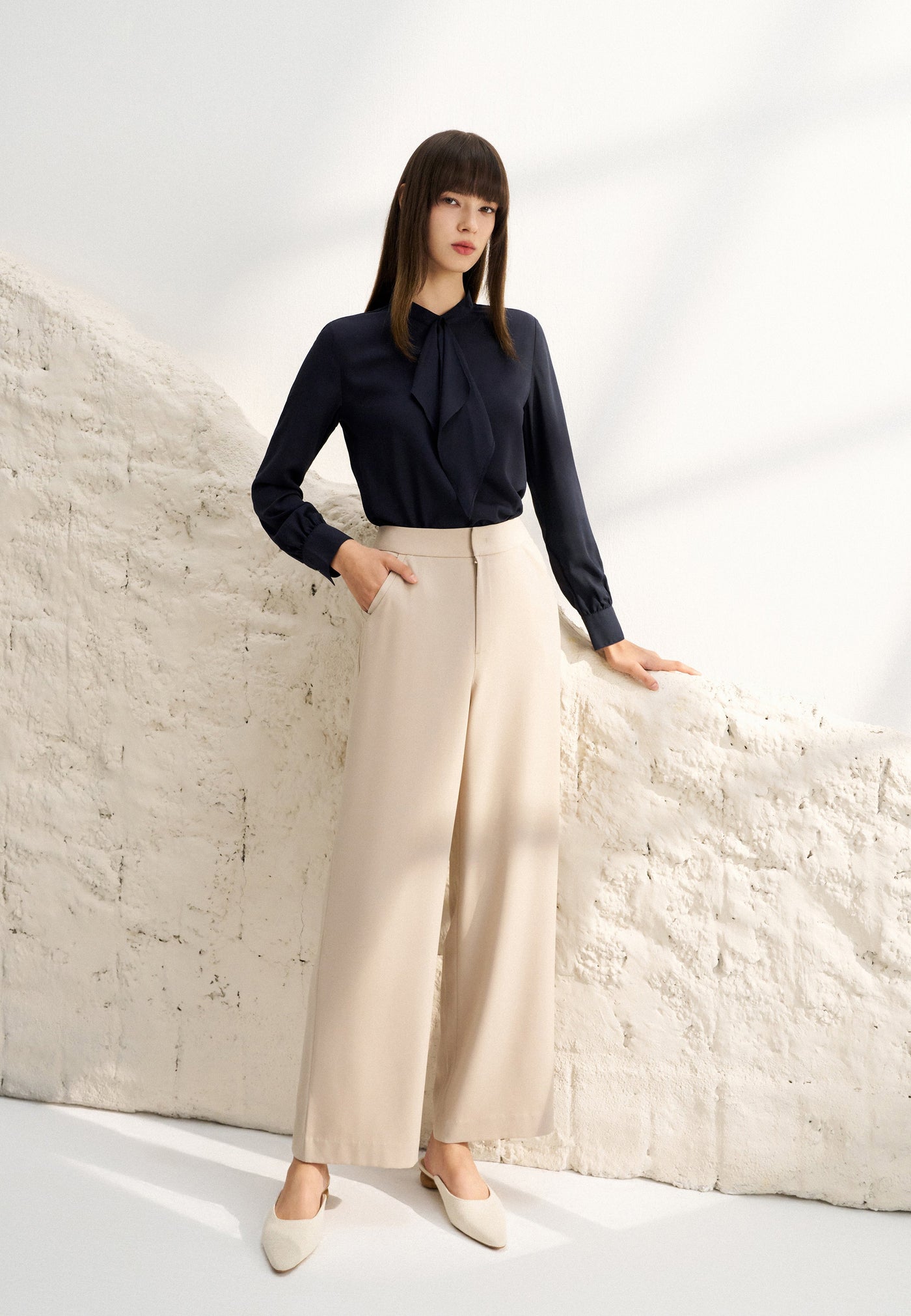 Women Clothing Dobby Twill Pants Relaxed Fit