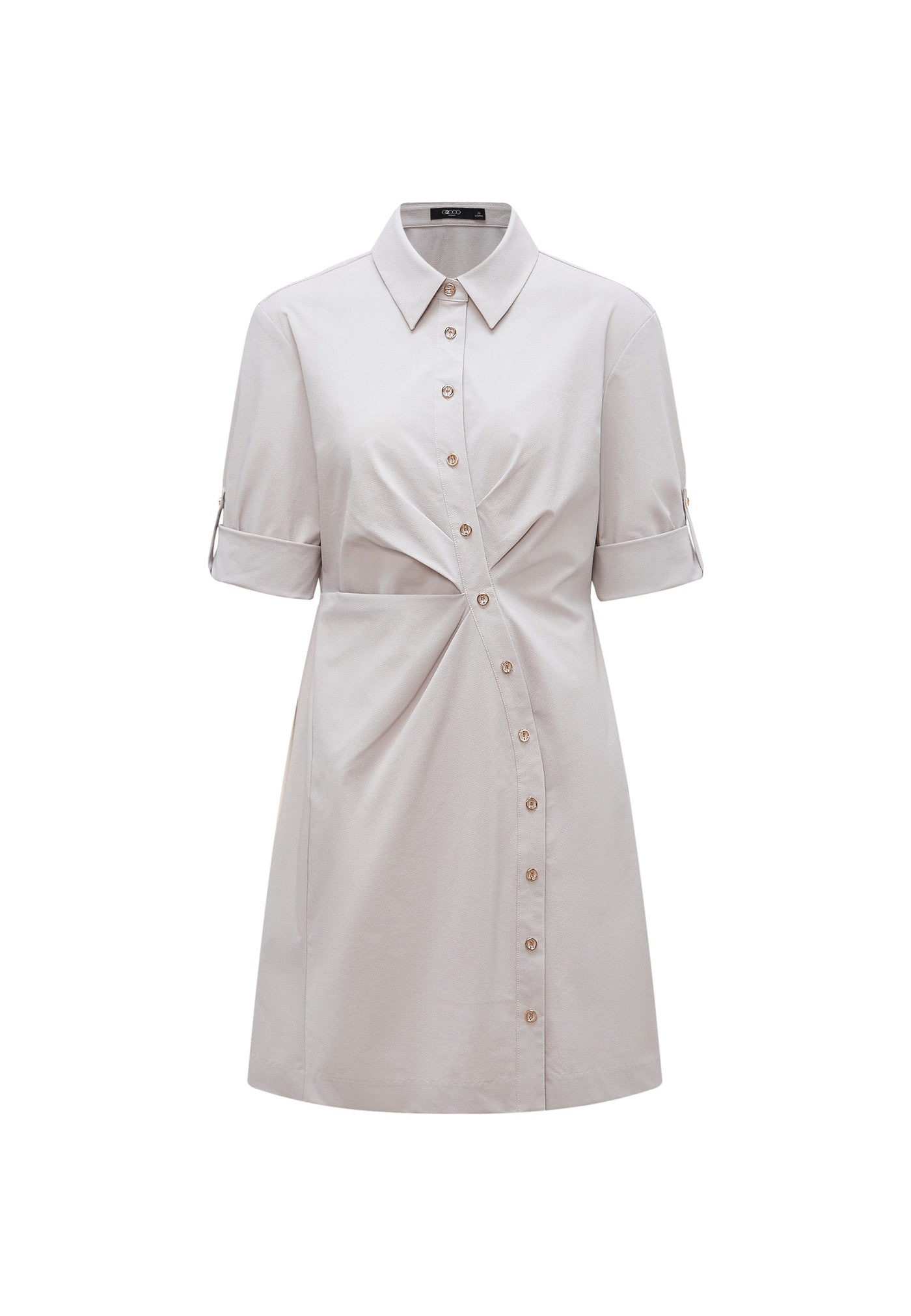 Women Clothing Seersucker Asymetrical Button Down Shirt Dress Fitted Shape