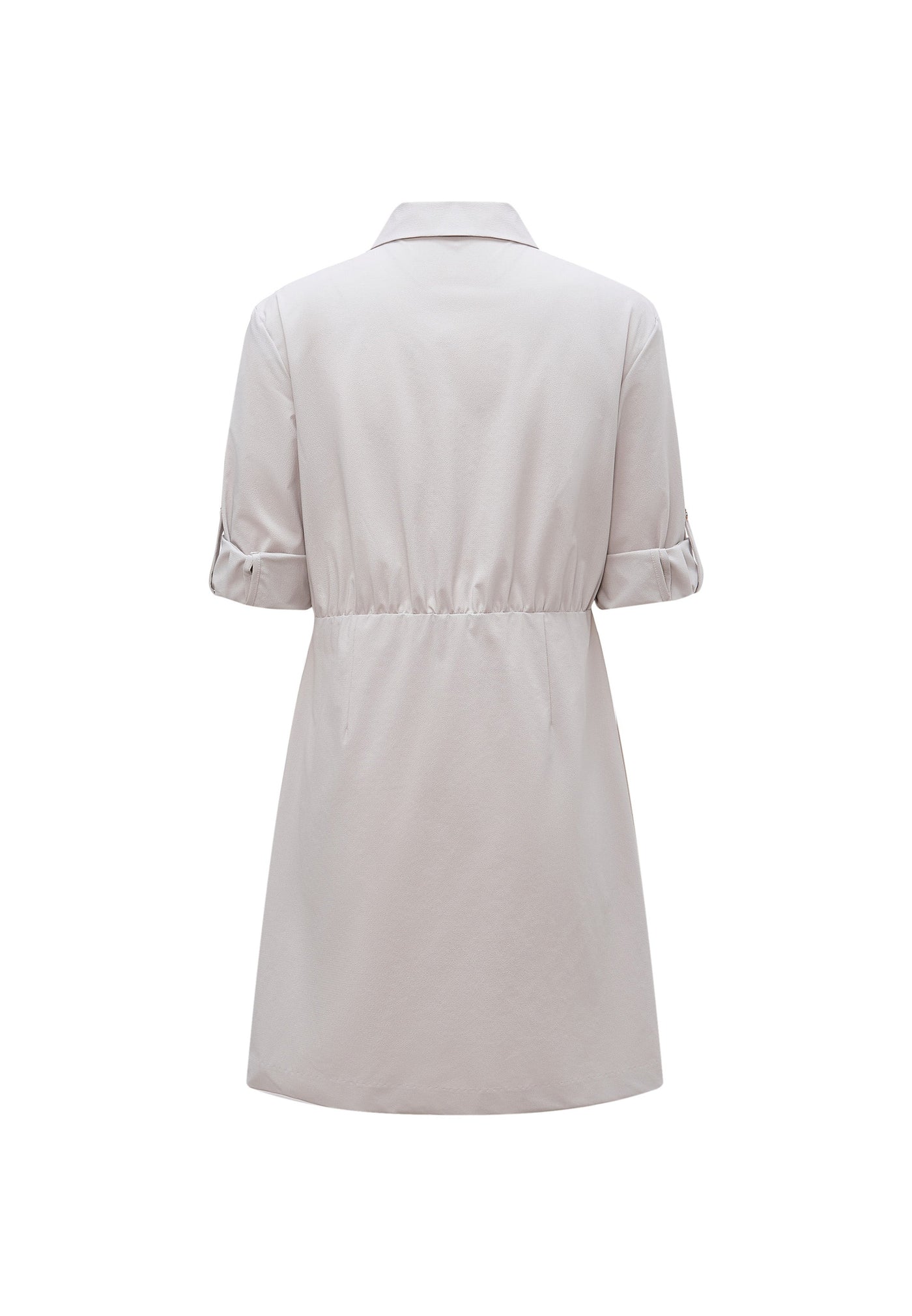 Women Clothing Seersucker Asymetrical Button Down Shirt Dress Fitted Shape