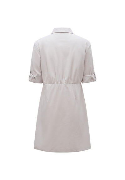 Women Clothing Seersucker Asymetrical Button Down Shirt Dress Fitted Shape