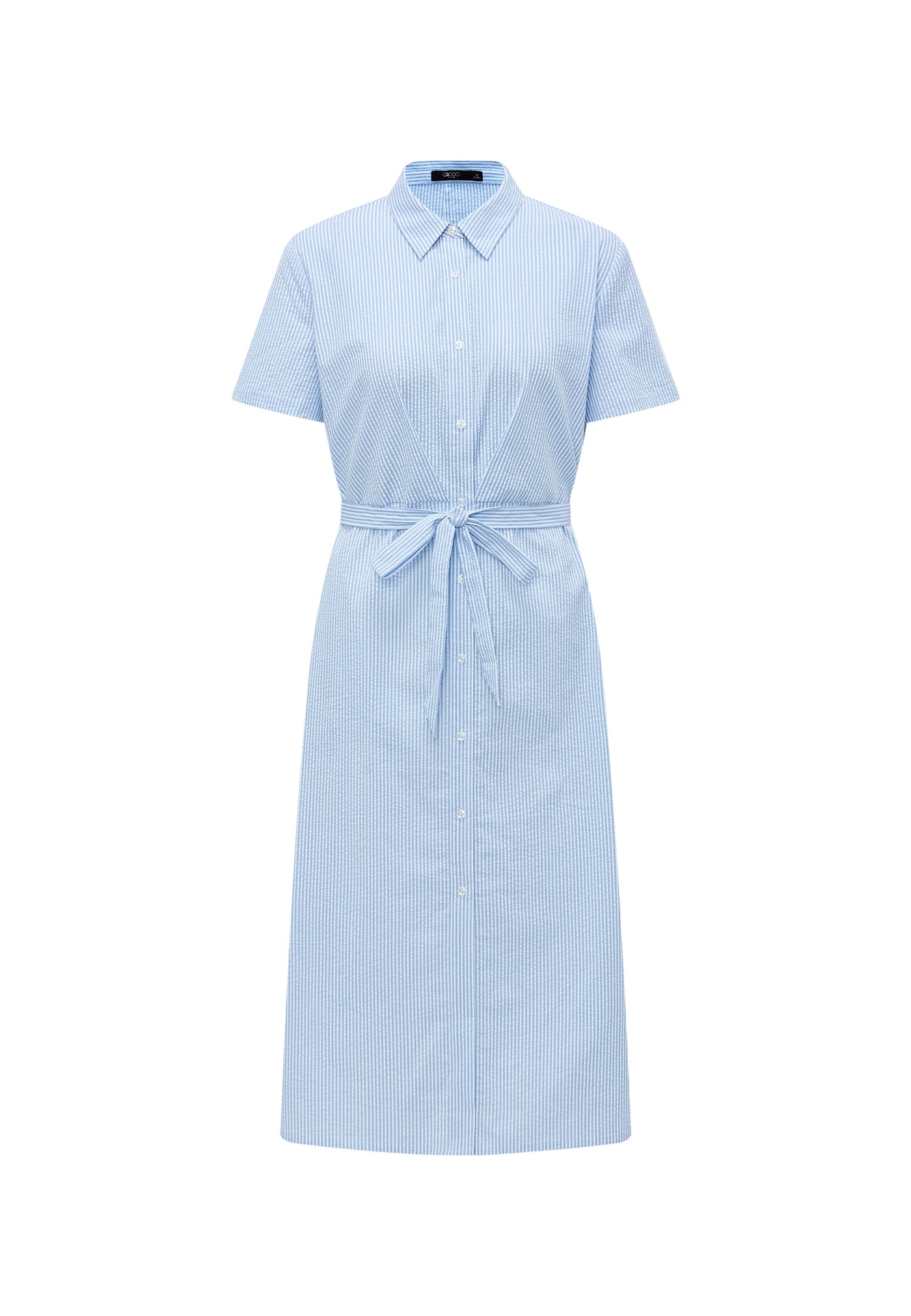 Women Clothing Seesucker Maxi Shirt Dress With Fabric Belt Shift Shape