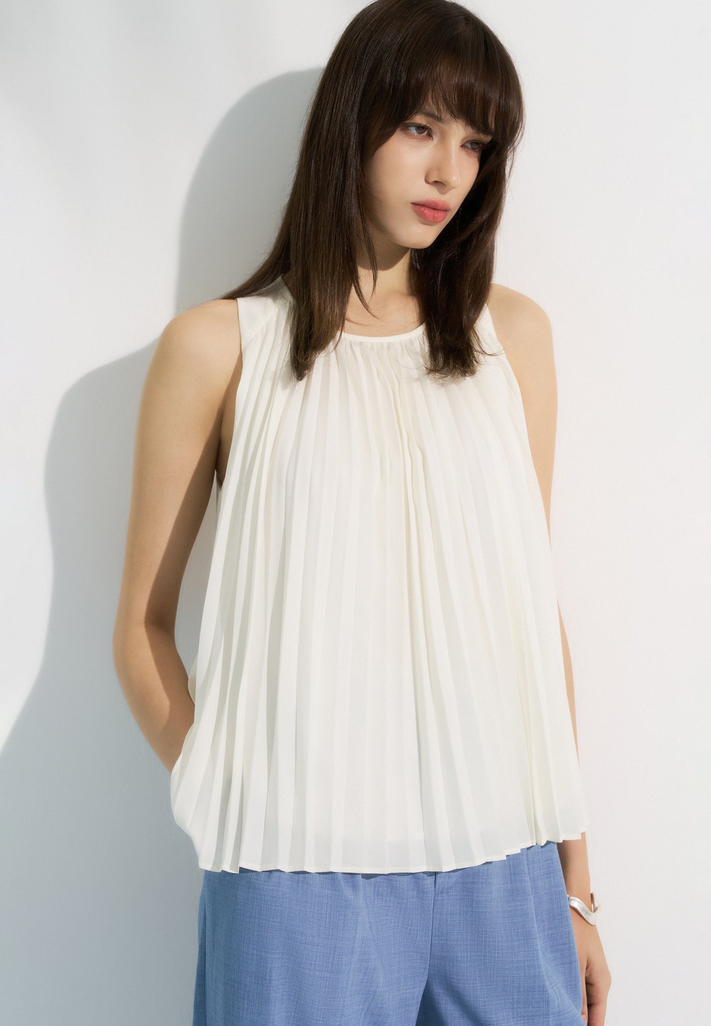 Women Clothing Pleated Halter Top Regular Fit