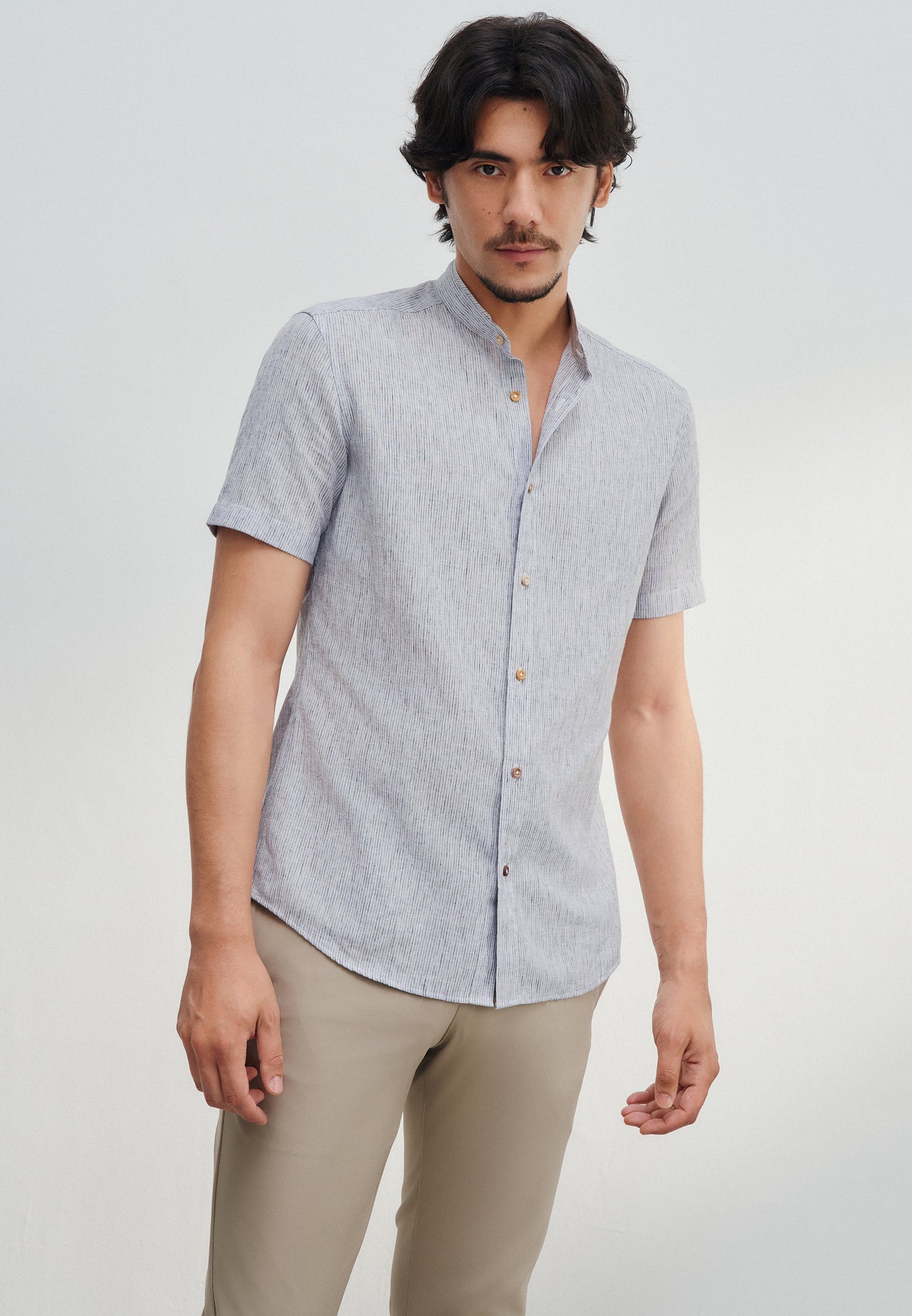 Men Clothing Linen Blend Stripe Casual Shirt Smart Fit – G2000