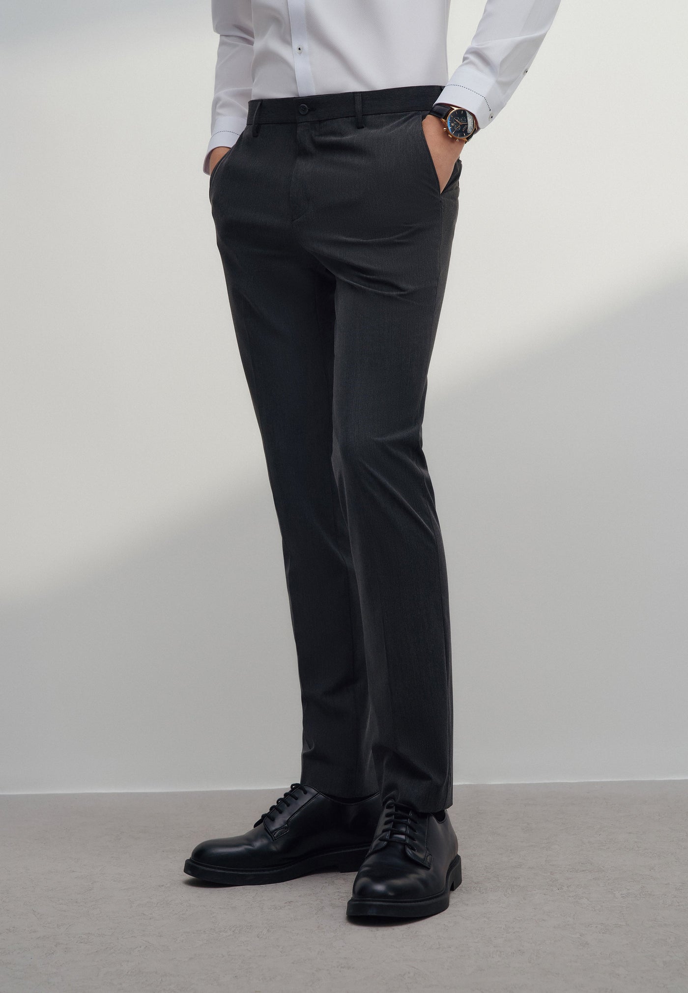 Men Clothing Multi-Way Stretch Plain Formal Pants Slim Fit