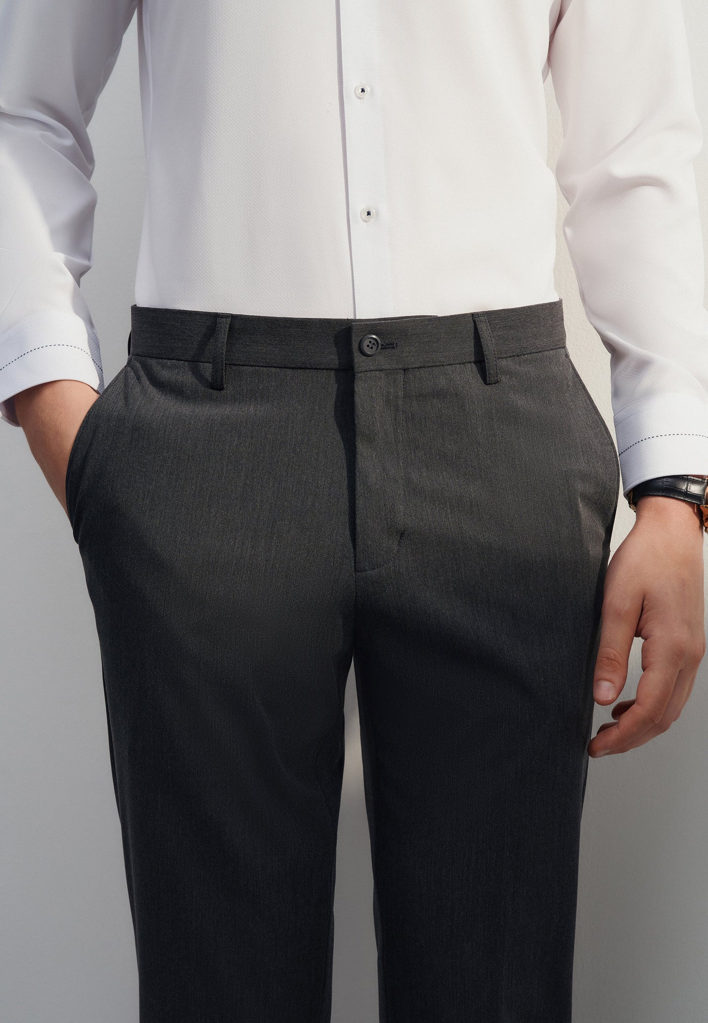 Men Clothing Multi-Way Stretch Plain Formal Pants Slim Fit