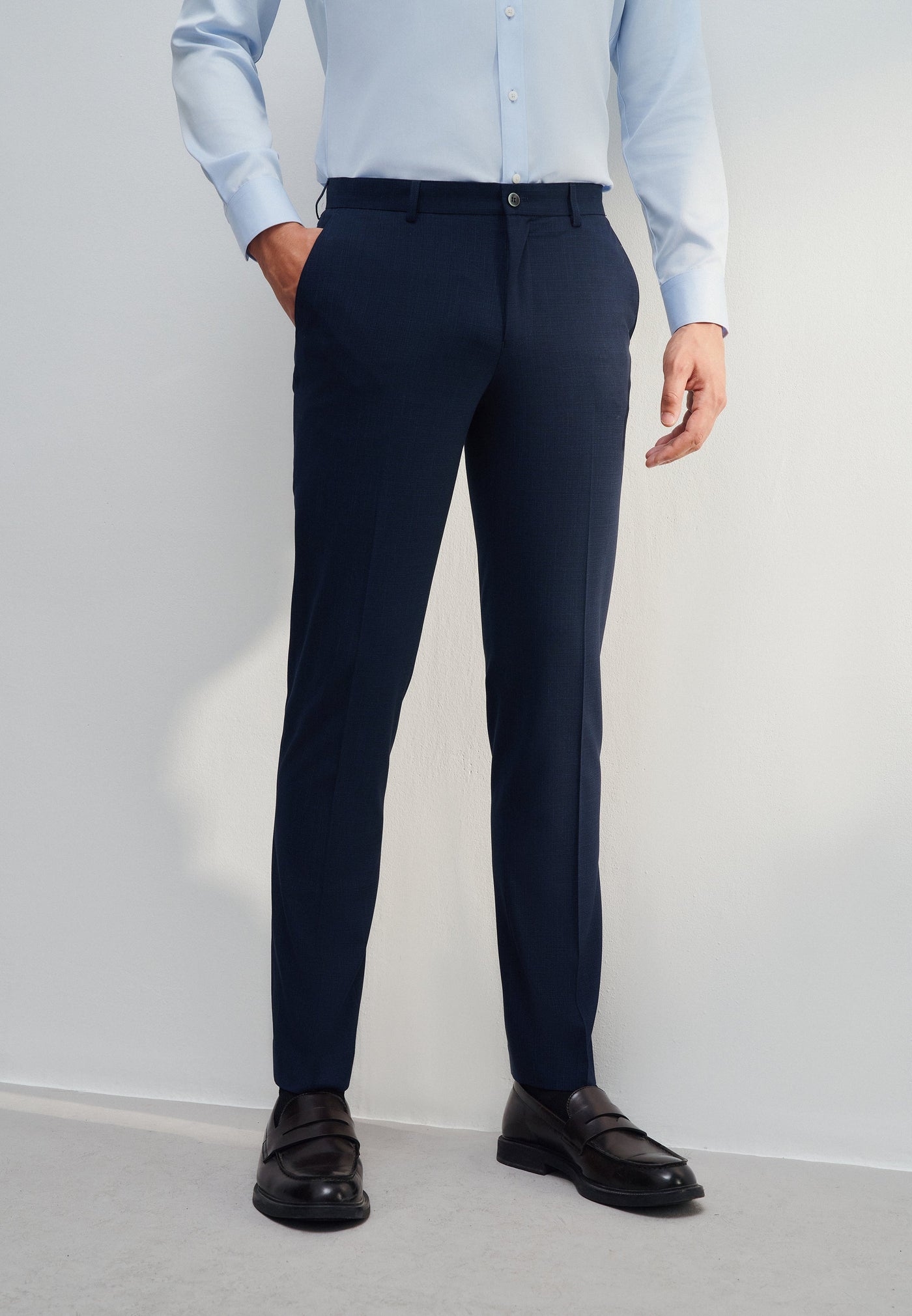 Men Clothing Anti-Bacterial Texture Suit Pants Slim Fit