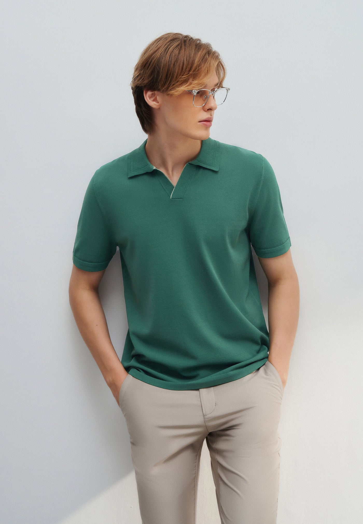 Men Clothing Compect Knit Open Collar Polo Smart Fit