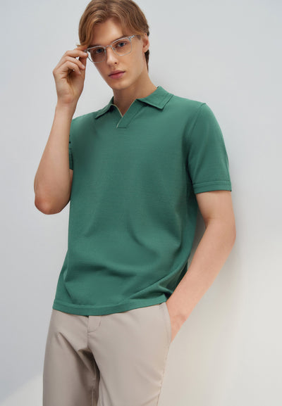 Men Clothing Compect Knit Open Collar Polo Smart Fit