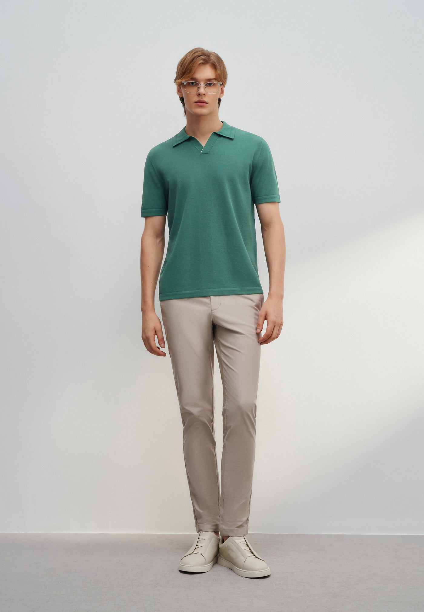 Men Clothing Compect Knit Open Collar Polo Smart Fit