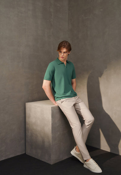 Men Clothing Compect Knit Open Collar Polo Smart Fit