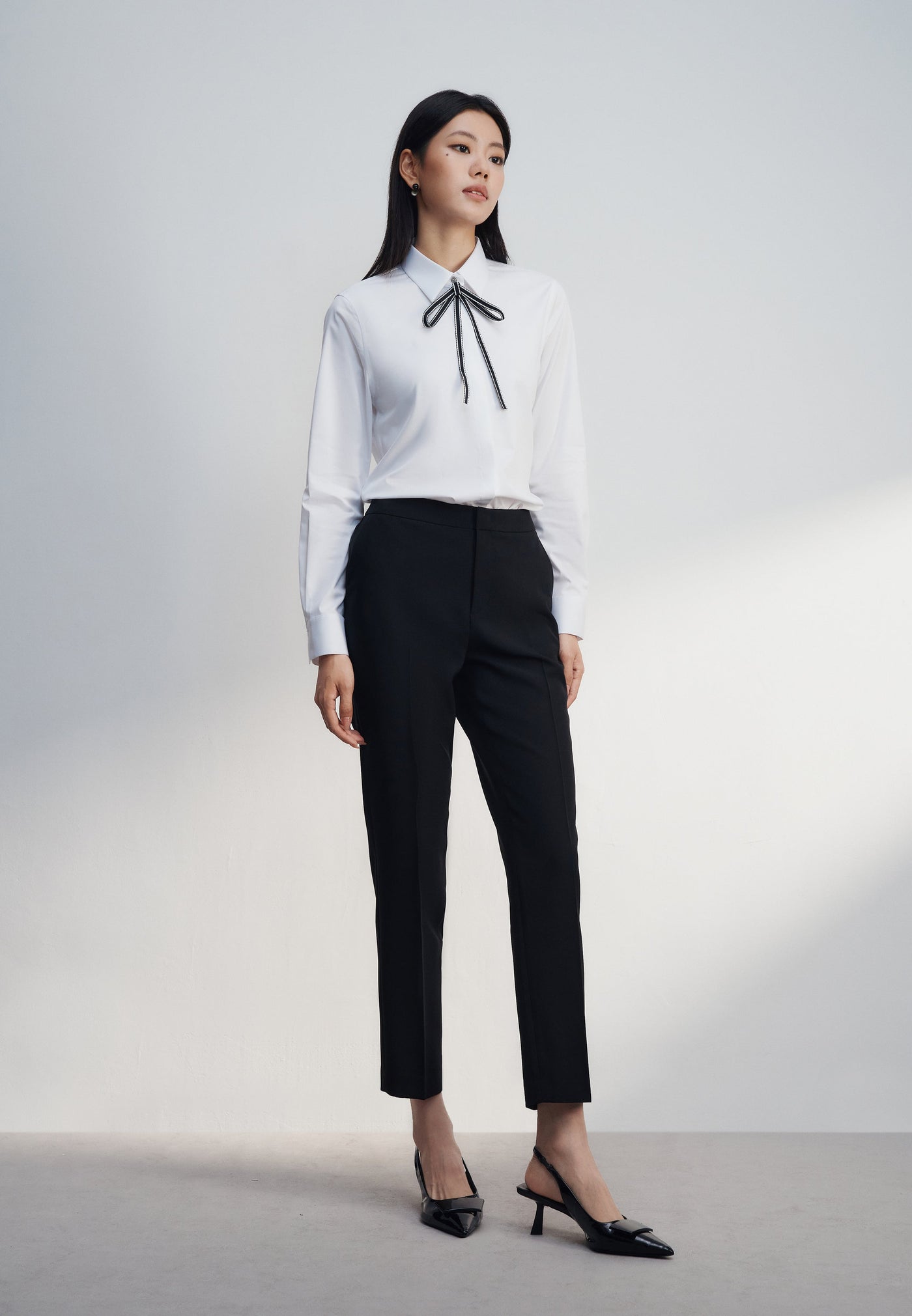 Women Clothing Modal Spandex Twill With Detachable Tie Shirt Slim Fit