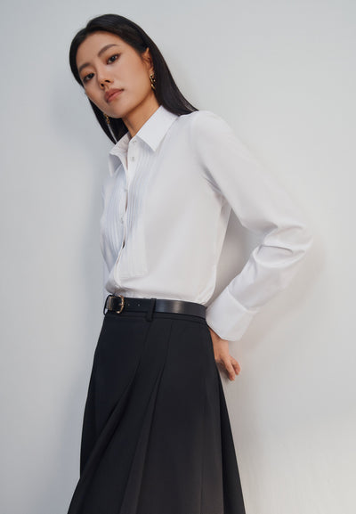 Women Clothing Modal Spandex Tuxedo Twill Shirt Slim Fit