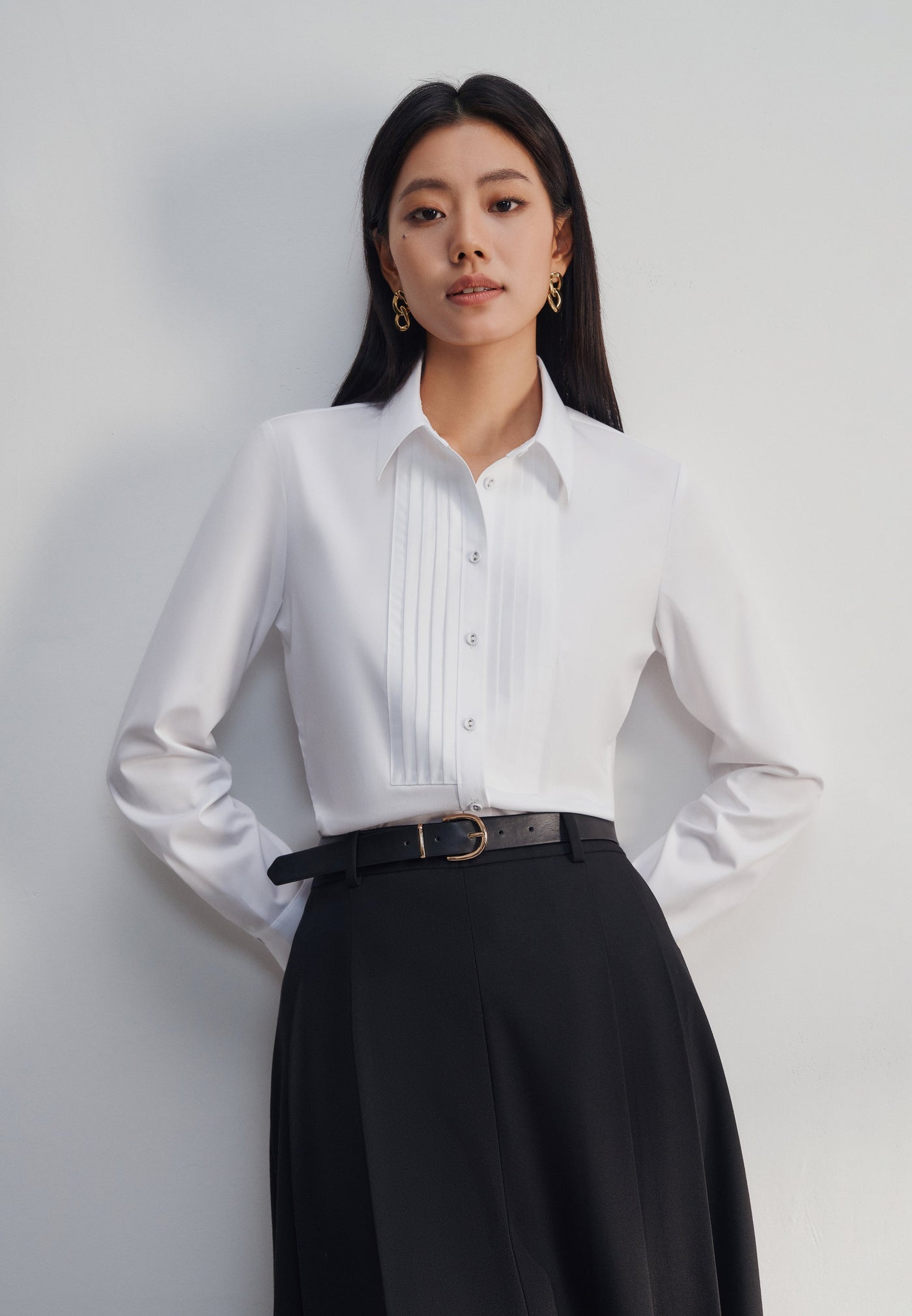 Women Clothing Modal Spandex Tuxedo Twill Shirt Slim Fit