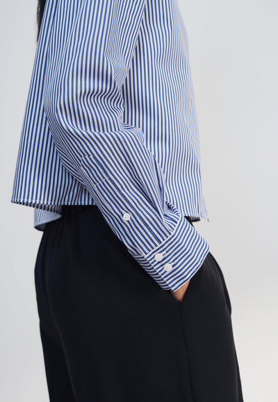 Women Clothing Easy Care Cotton Satin Stripe Shirt Loose Fit