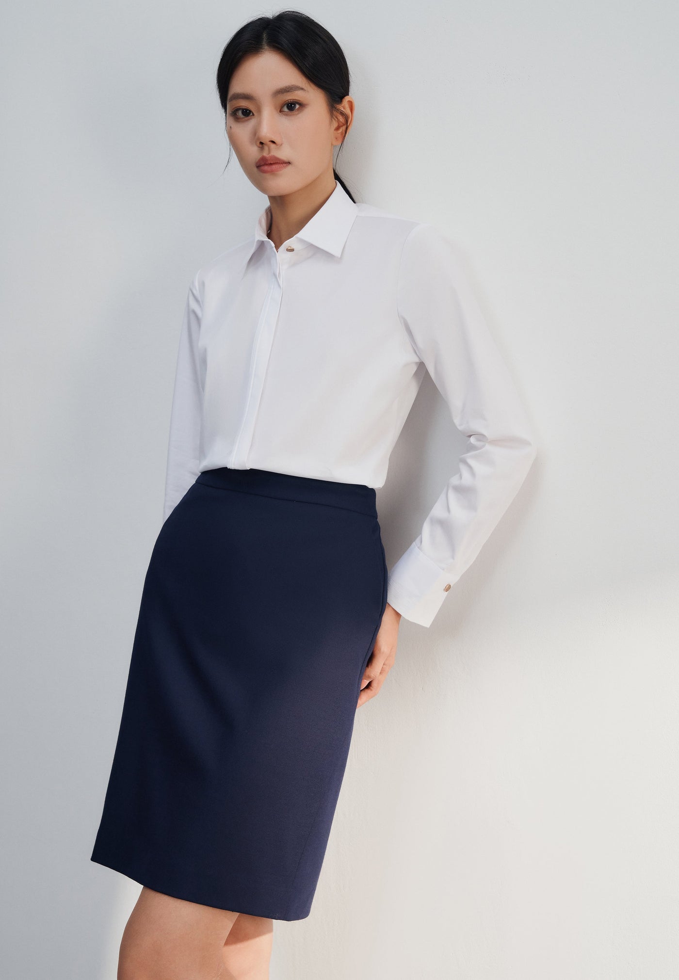 Women Clothing Easy Care Cotton Blened Fine Twill Shirt Slim Fit