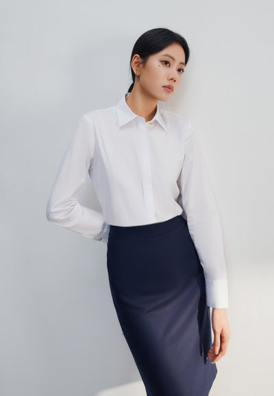 Women Clothing Easy Care Cotton Blened Fine Twill Shirt Slim Fit