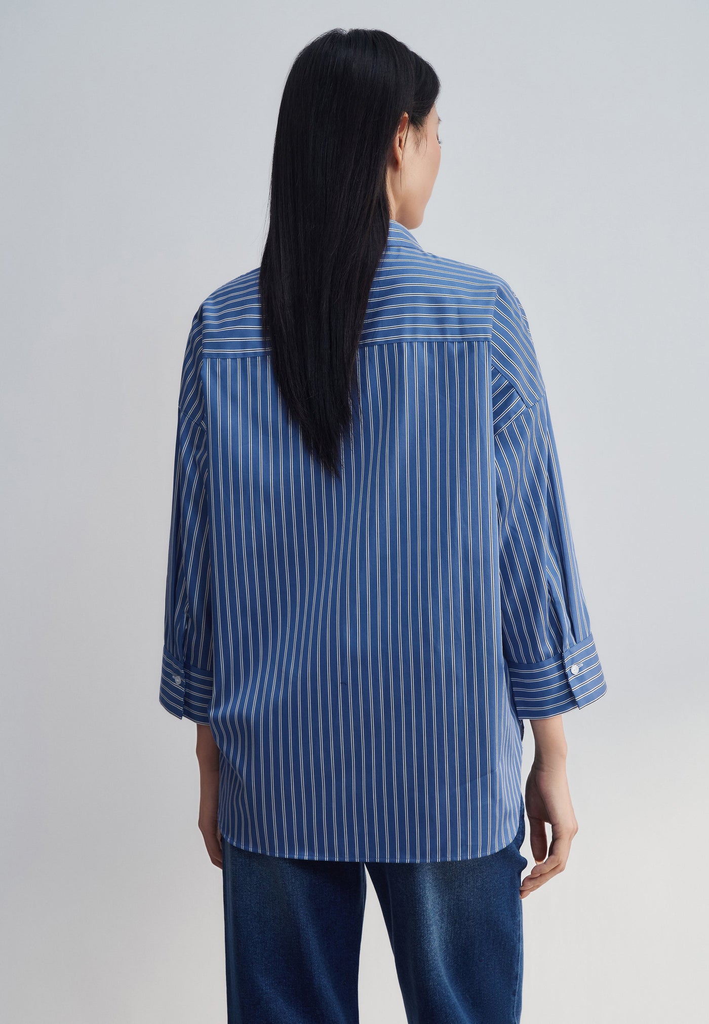 Women Clothing Easy Care Cotton Satin Striped Oversize Shirt Oversized Shape