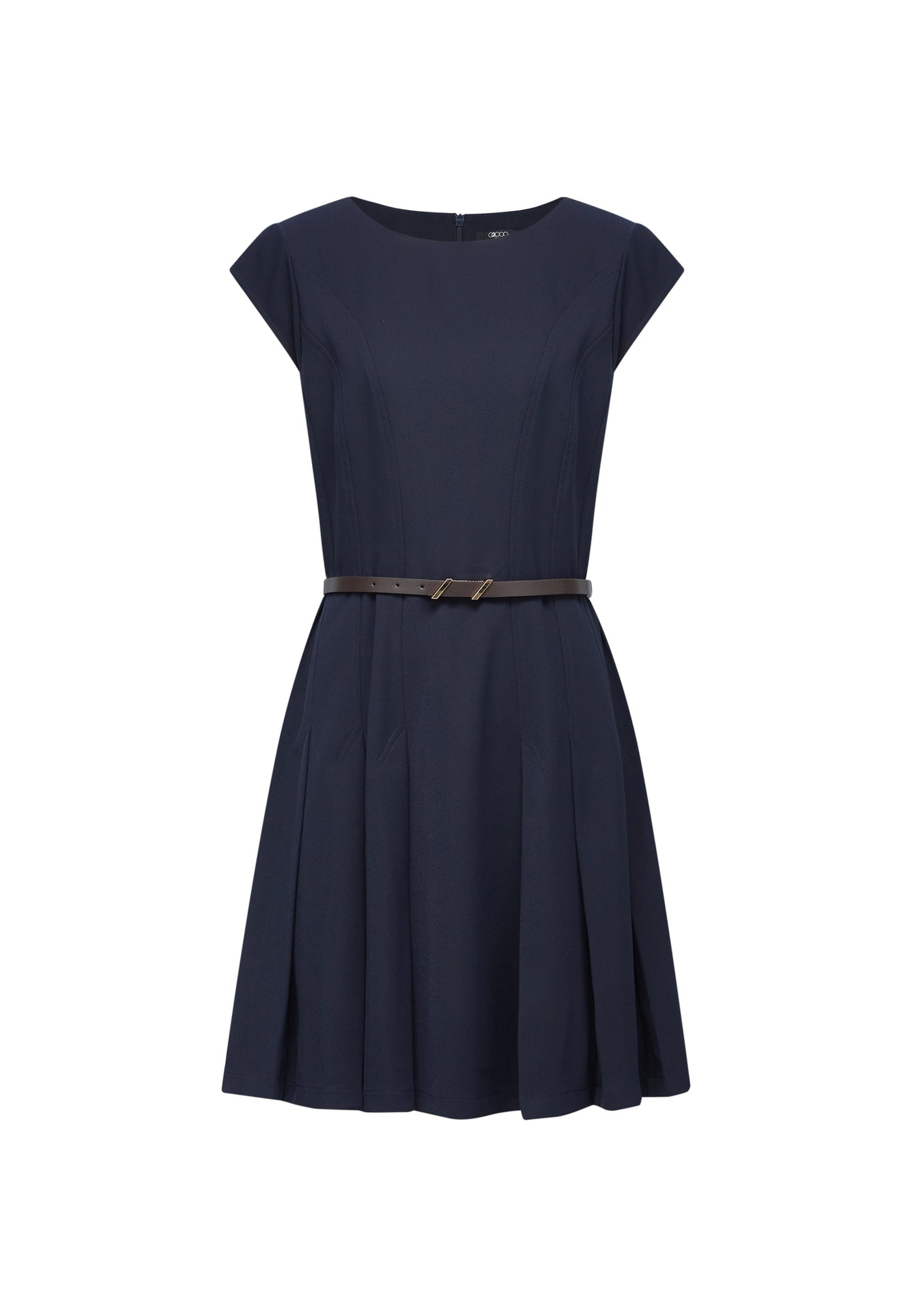 Women Clothing Pleated Fit & Flare Dress W/ Belt Fit & Flare Shape