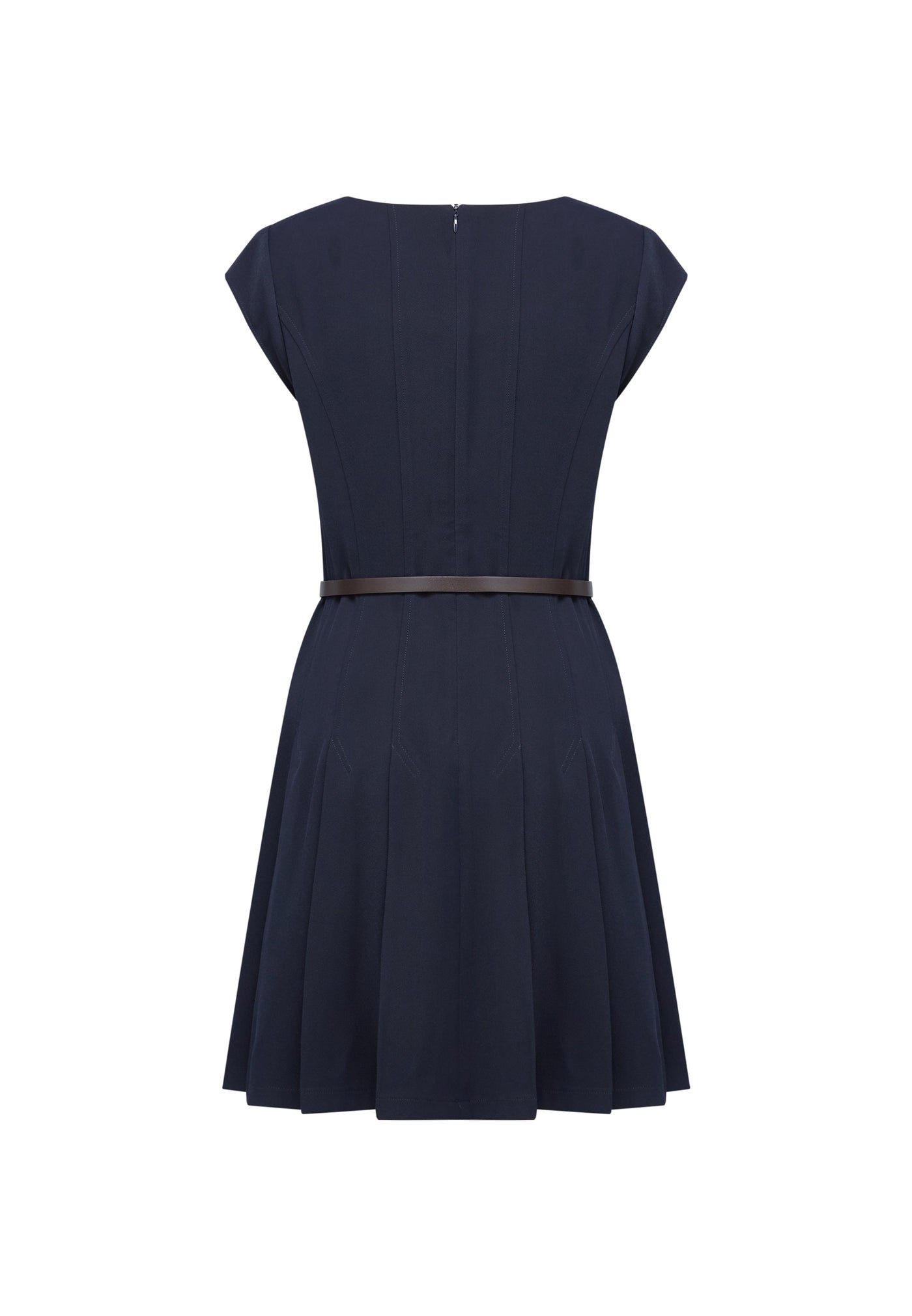 Women Clothing Pleated Fit & Flare Dress W/ Belt Fit & Flare Shape