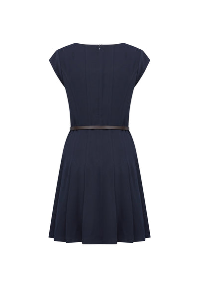 Women Clothing Pleated Fit & Flare Dress W/ Belt Fit & Flare Shape