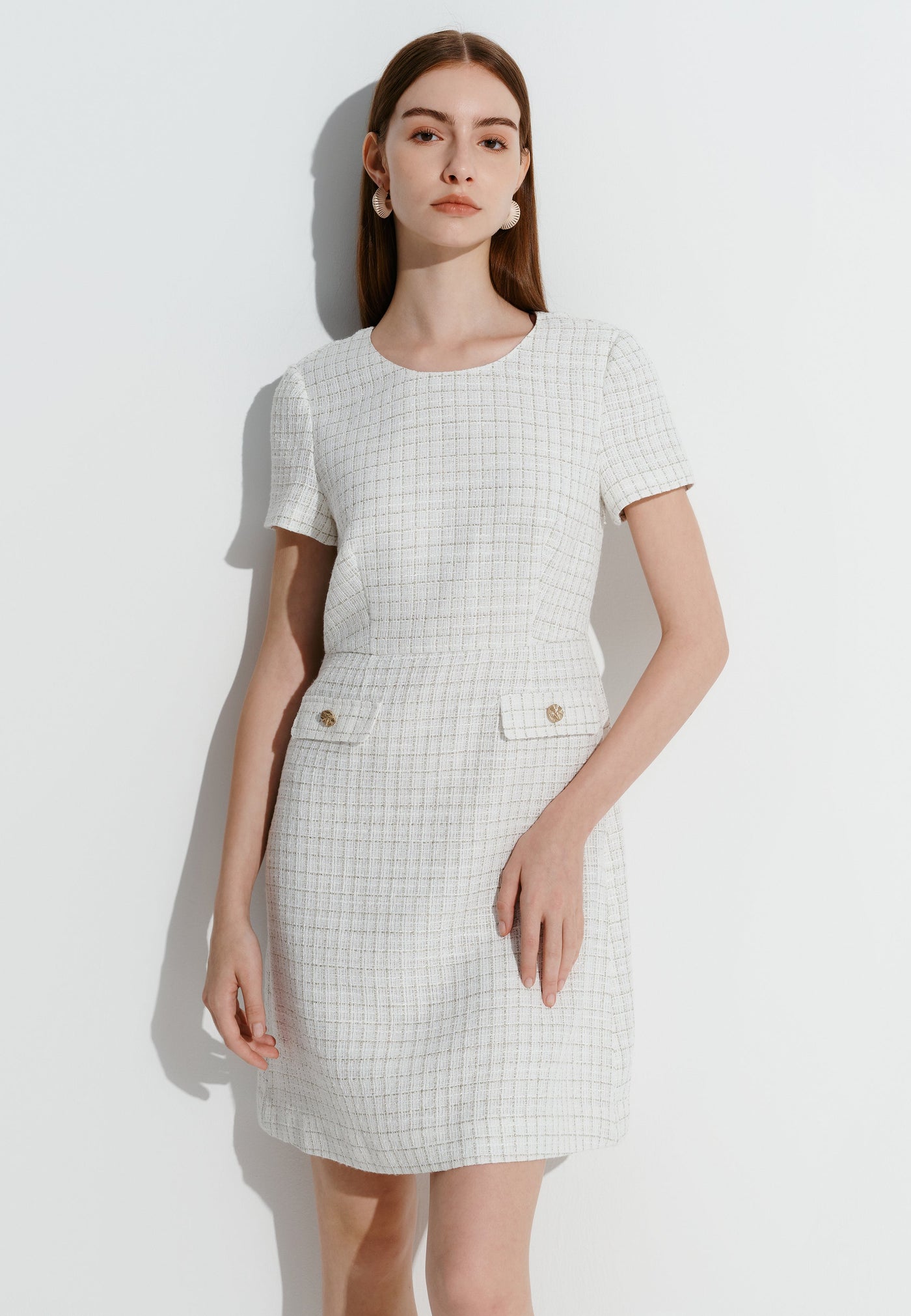 Women Clothing A Shape Tweed Dress A-Shape