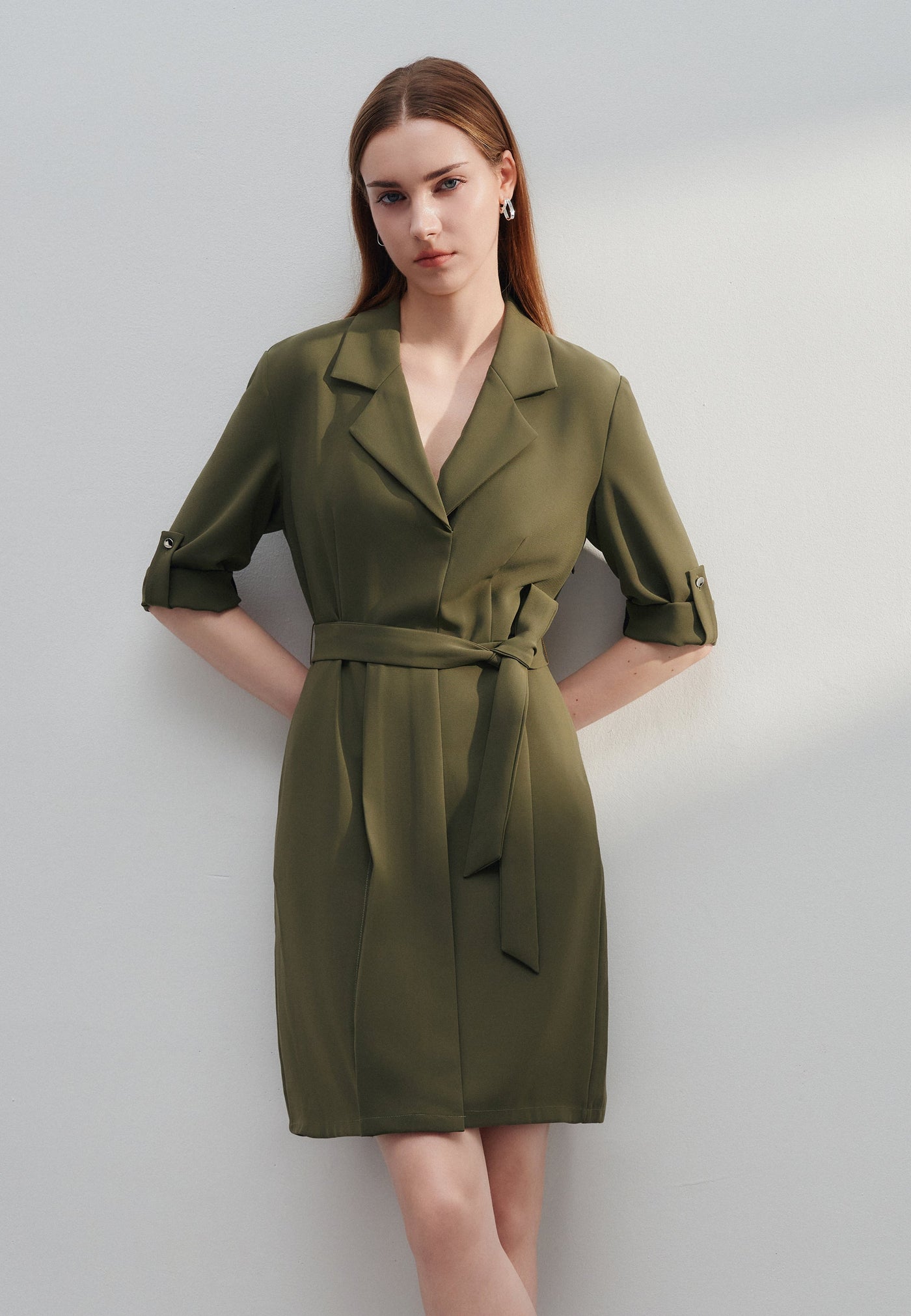 Women Clothing Multi-Way Stretch Trench Dress Fit & Flare Shape