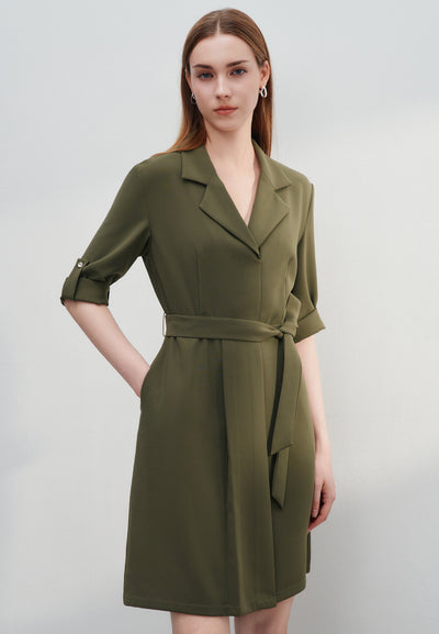 Women Clothing Multi-Way Stretch Trench Dress Fit & Flare Shape