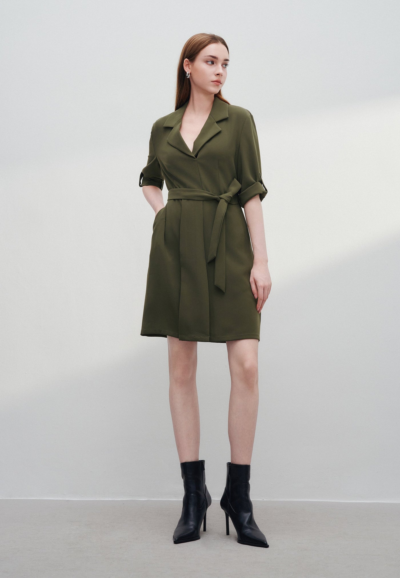 Women Clothing Multi-Way Stretch Trench Dress Fit & Flare Shape