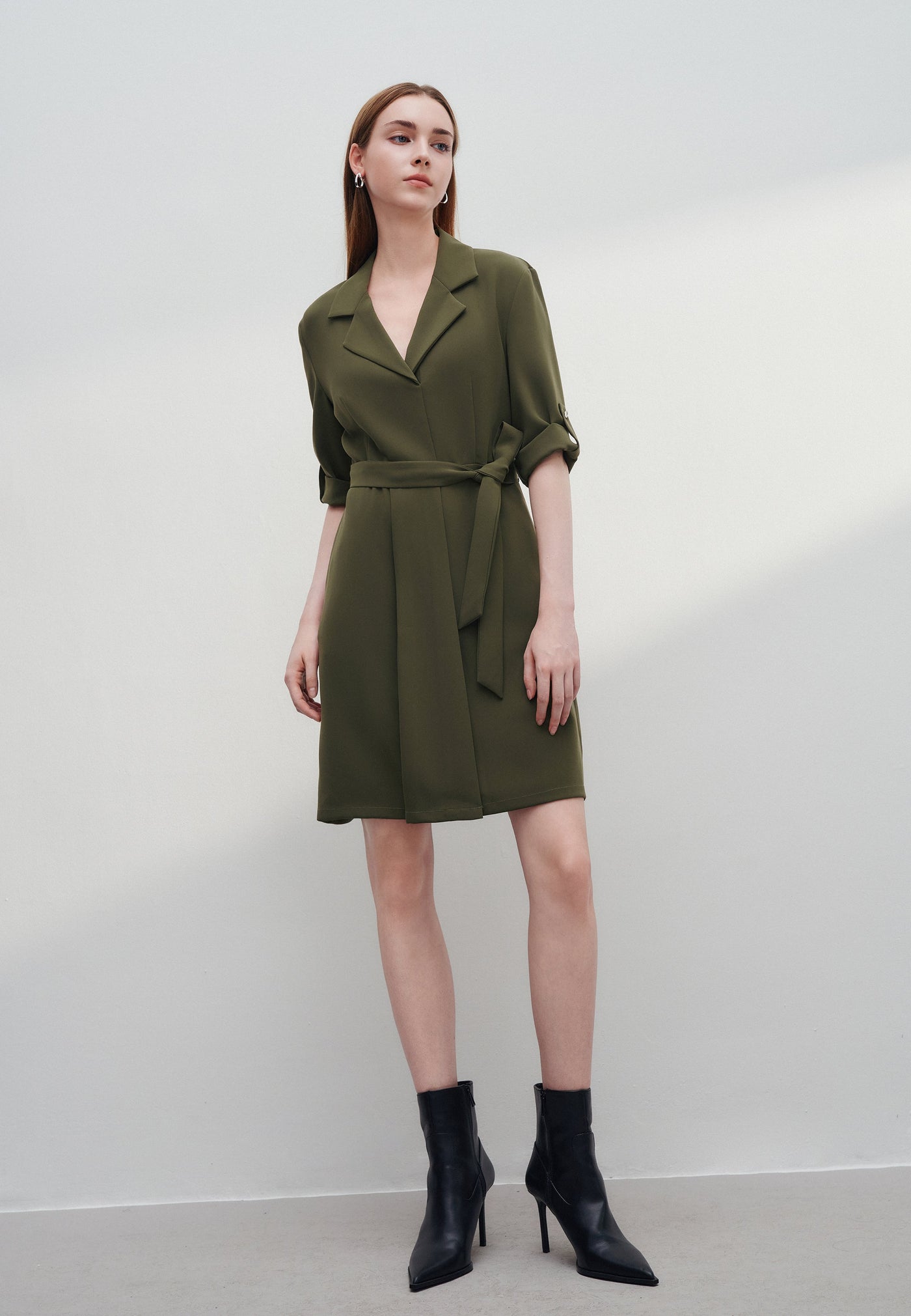 Women Clothing Multi-Way Stretch Trench Dress Fit & Flare Shape