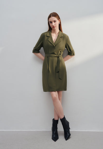 Women Clothing Multi-Way Stretch Trench Dress Fit & Flare Shape